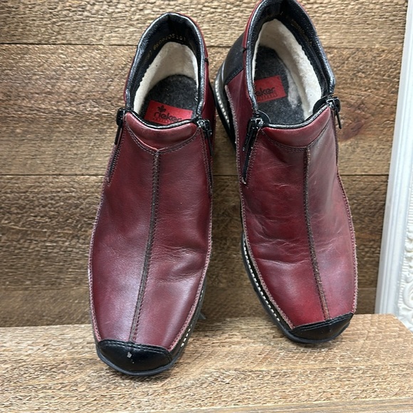 Rieker Ankle Booties 2 tone Leather Wool Lined Side Sz 8.5 - Picture 4 of 8